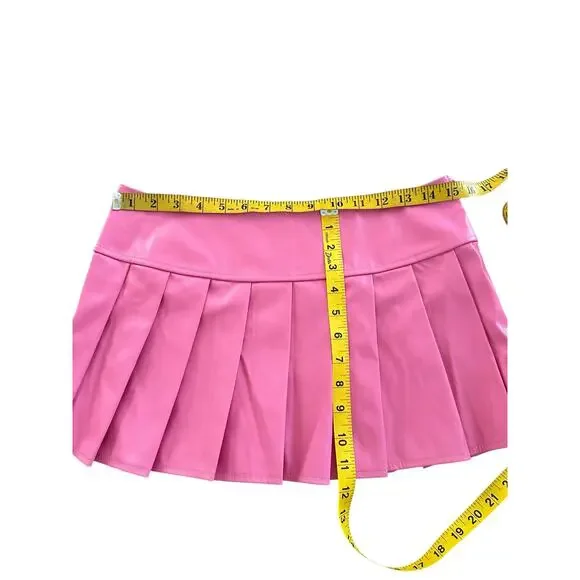 Women Pink Faux Leather Pleated Mini Skirts Size L - NWOT - Picture 4 of 8